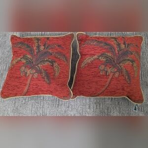 Set 2 Newport Palm Tree Tapestry Throw Pillows Home Coastal Jewel Tones Tropical